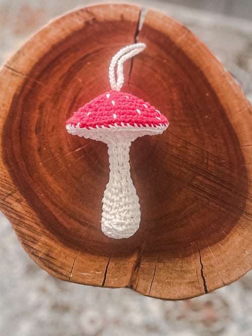 Crochet mushroom ornament